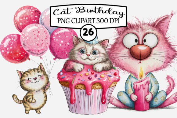 Download Whimsical Cat Birthday Clipart - Premium Resources