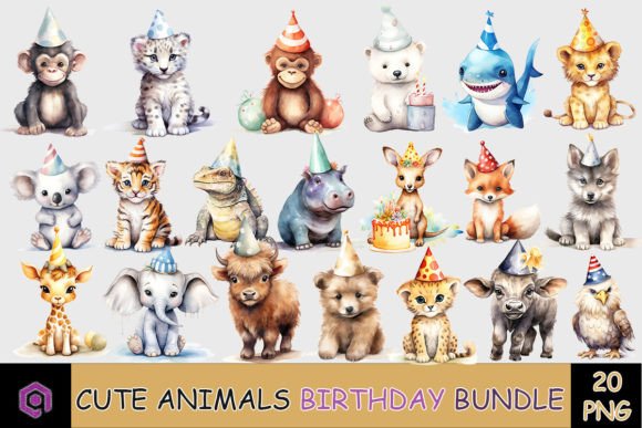 Download Wild Animals Birthday Clipart Bundle - Birthday clipart Collection