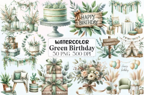 Download Boho Sage Green Birthday Clipart - Birthday clipart Collection