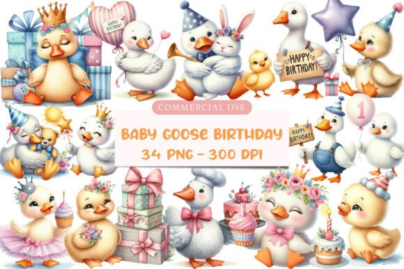 Download Watercolor Baby Goose Birthday Clipart - Birthday clipart Collection