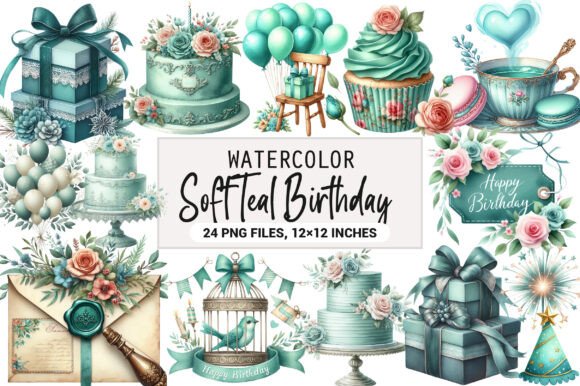 Download Vintage Soft Teal Birthday Clipart - Birthday clipart Collection