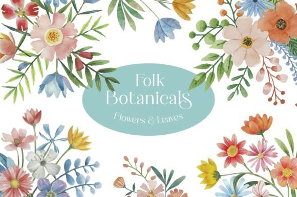 Download Pastel Folk Art Botanicals Flowers PNG - Premium Resources