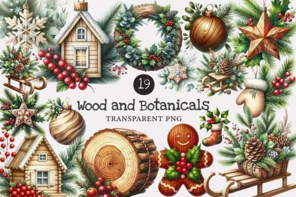 Download Christmas Wood and Botanicals Clipart - Botanicals Collection