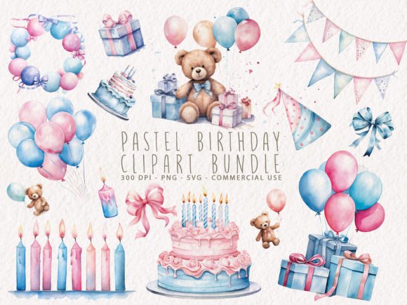 Download Pastel Birthday Clipart Bundle - Birthday clipart Collection