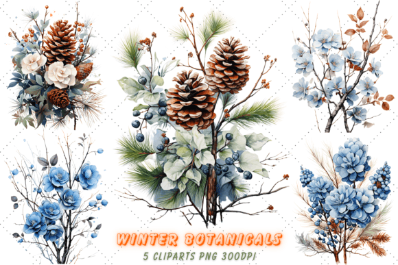 Download Elegant Winter Botanicals Watercolor Set - Botanicals Collection