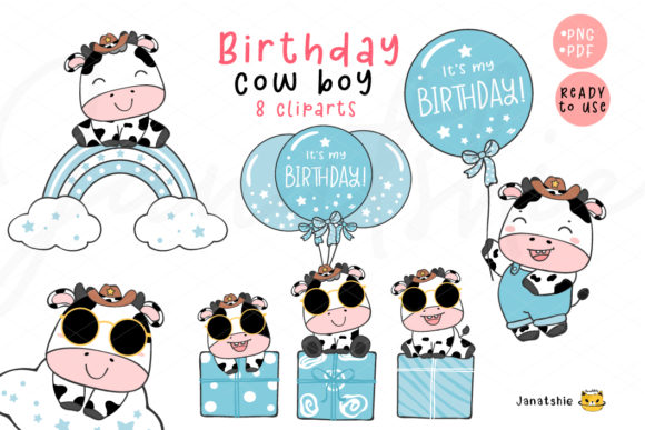Download Cute Baby Cow Boy Birthday Clipart Set, - Birthday clipart Collection