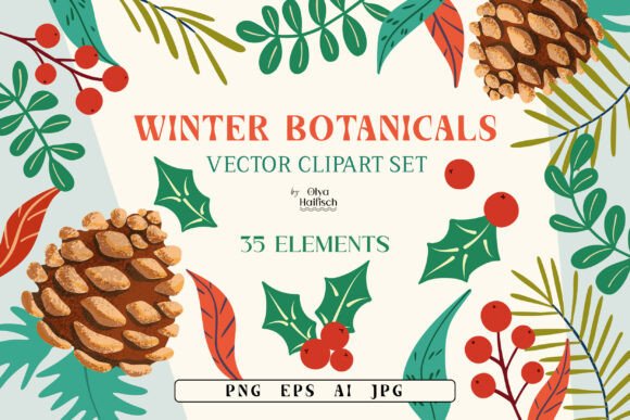 Download Winter Botanicals Vector Clipart Set - Botanicals Collection