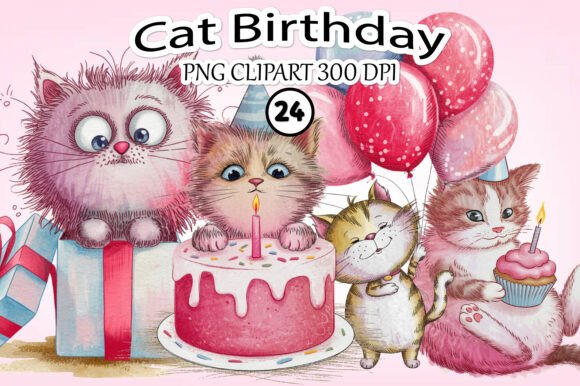 Download Whimsical Cat Birthday Clipart - Premium Resources