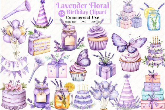 Download Lavender Floral Birthday Clipart - Birthday clipart Collection